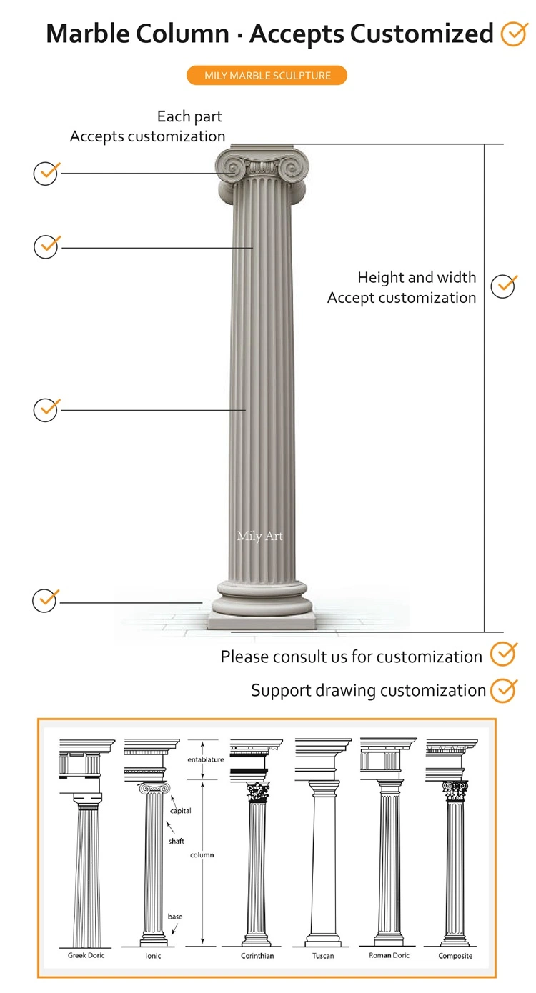 Decoration Hand Carved Natural Stone Roman Marble Column for Sale